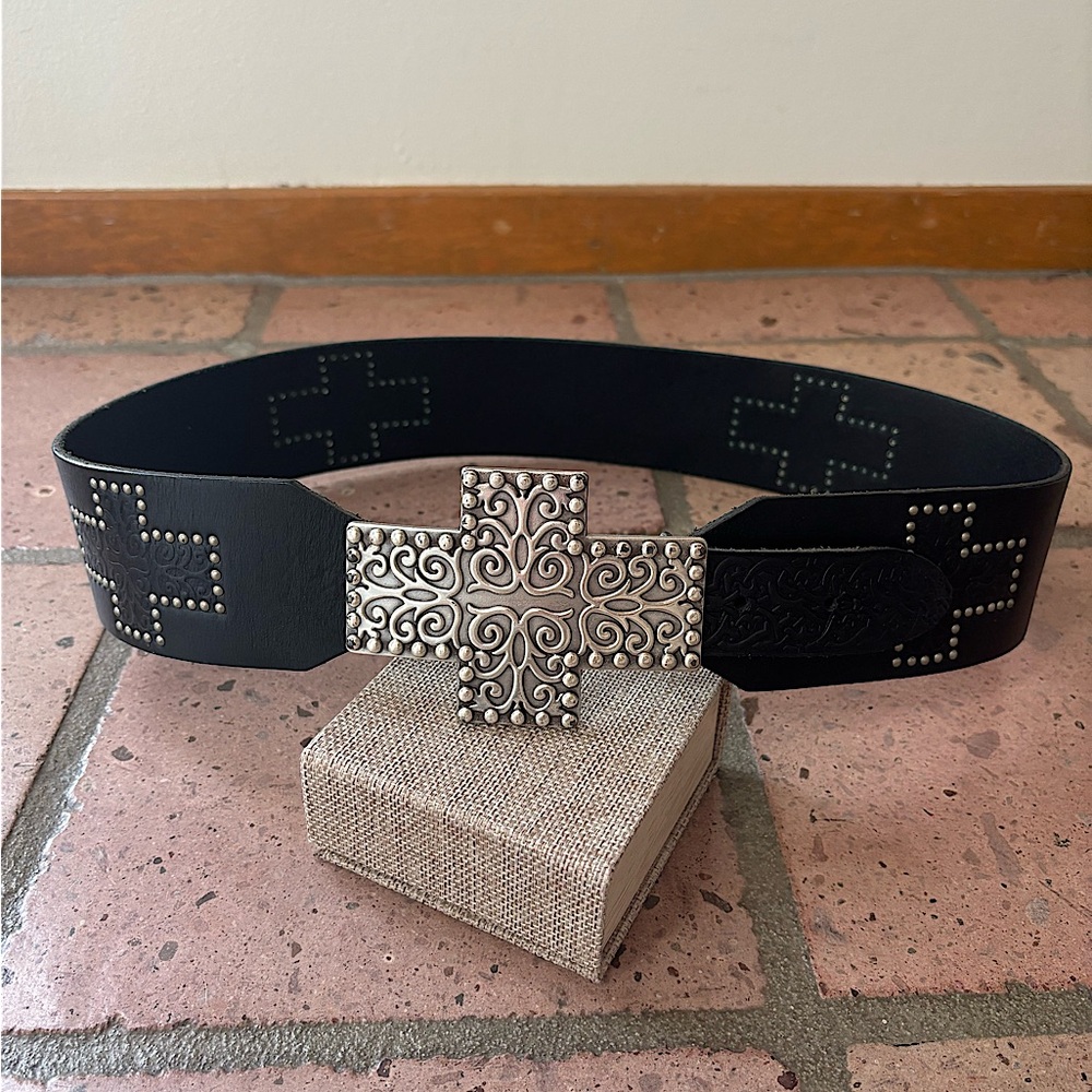 Black Belt with Silver Cross Buckle